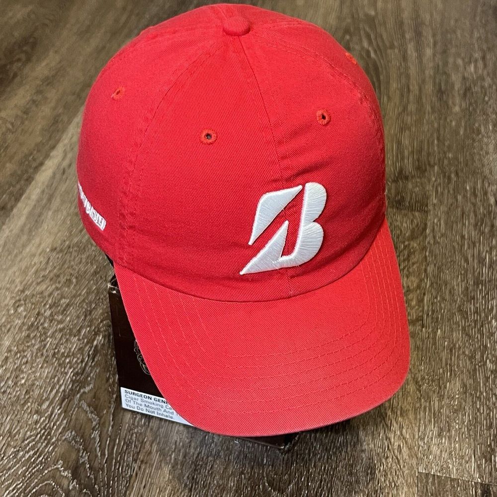 Bridgestone Golf Hat‎ Red White Adjustable Strap Dad Cap Embroidered Logo